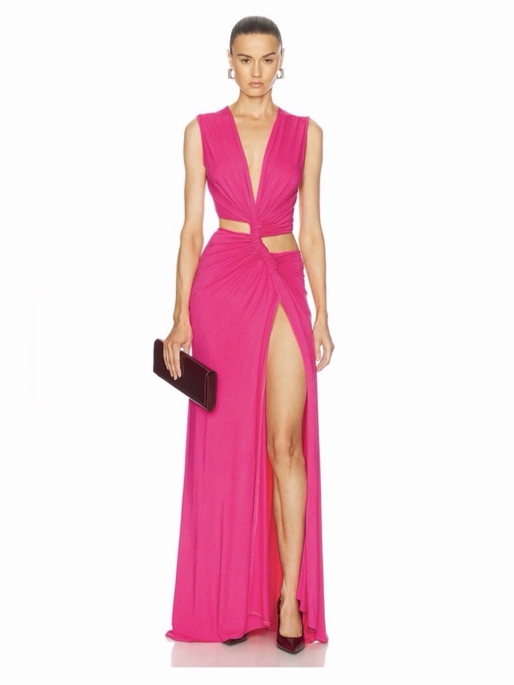 Fuchsia Sleeveless Maxi Dress with Cutouts and High Slit